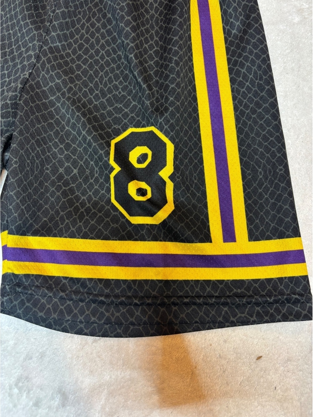 Youth Basketball Shorts Black Purple Gold #8 Snake Logo Athletic 9” Waist - Picture 5 of 6